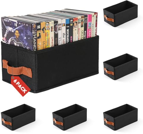 Wanapure 6 Pack DVD Storage Box, DVD Organizer Holds Up to 102 DVDs, Foldable DVD Holder, Large CD Storage Case