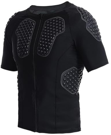 Maglietta da uomo a maniche corte a compressione, con imbottitura sul petto, attrezzatura protettiva per baseball, hockey, basket, sci
