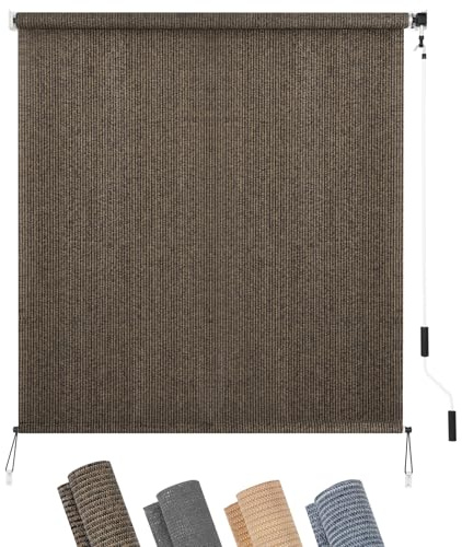 KELIXU Patio Shades Roll Up Outdoor Blind, 6' W x 6' H Cordless Sun Shade Privacy Screen with 90% UV Protection Exterior Roller Shade Cloth for Porch Pergola Backyard Windows Balcony, Mocha