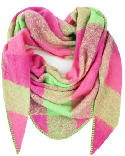 Gloop Sciarpa da donna XXL a maglia, triangolare, morbida, senza graffi sulla pelle, 200 x 140 cm, Arancione-verde, Taglia unica