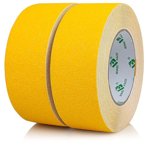 BOMEI PACK Nastro Adesivo Antiscivolo, Nastro Antiscivolo, Nastro Adesivo di Sicurezza Forte per Interni ed Esterni, 2 Rotoli 50mm×10m totale 20 metri nastro antiscivolo per gradini (Giallo)