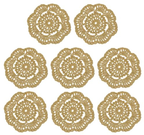 QUARKZMAN Crochet Doilies, 8pz 105mm Sottobicchieri in Tessuto di Cotone Intrecciato Sottobicchieri Tondi Fatti a Mano con Motivo Floreale per Decorazioni Matrimoniali (Giallo Autunnale)