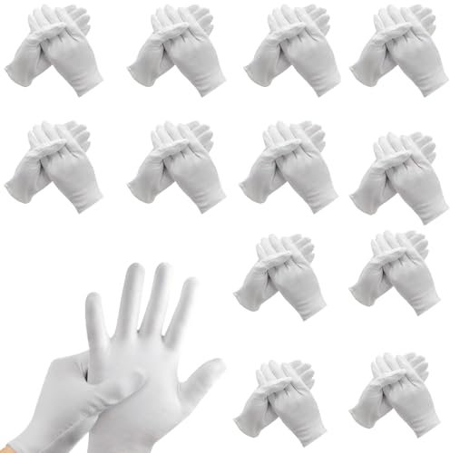 YEWCEP Handschuhe Weiß, 12 Paar Stoffhandschuhe Weiß Baumwolle, Atmungsaktive Baumwollhandschuhe Weiß Für Lebensmittelverarbeitung, Friseure & Gartenarbeit, 6.2-9.8 Zoll, Praktisches Mehrfachpack