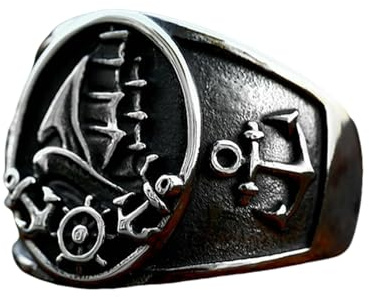 Sumpgle Anello da uomo in acciaio inossidabile Nave Ancora Vela Design Moda Titanio Acciaio Anello Gioielli