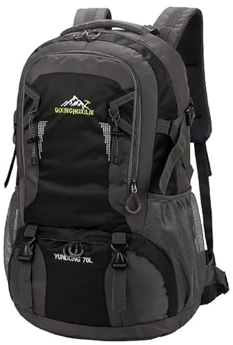 NTUOCAW Zaino da trekking impermeabile da 70 l, grande, da campeggio, per uomo e donna, leggero, zaino da viaggio, nero, per sport all'aria aperta, escursionismo, ciclismo, arrampicata, alpinismo