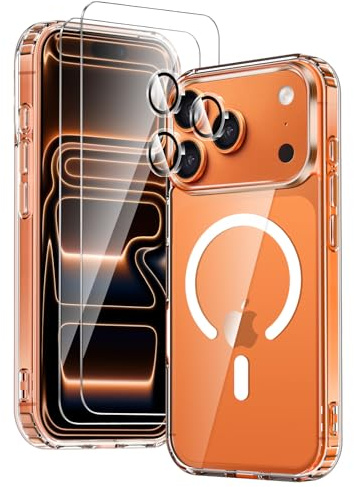 COPIKE Funda Magnética para iPhone 17 Pro MAX con 2 Cristal Templado y 2 Protector Cámara, Compatible con MagSafe, Carcasa Antigolpes Anti-Amarillo Tapa Trasera Resistente Arañazos, Transparent