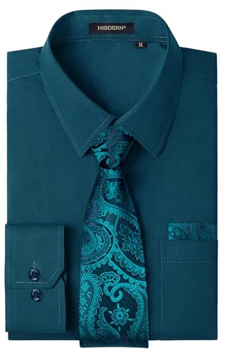 HISDERN Chemise Homme Manches Longues Chemise Homme Formelle avec Cravate Mariage Regular avec Poches Business Casual Slim Fit S-4XL