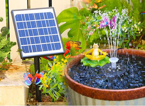 Fontana solare a LED colorata per esterni con batteria e caricabatteria, pompa solare per acqua con telecomando e palo fisso, fontana solare con 21 effetti per giardino, laghetto