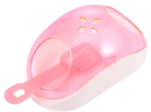 FIXOSHEE Small Pet Sand Bath House with Scoop for Hamsters and Chinchillas Plastic Bathroom Container with Half Transparent Entrance Stress Relief Activity Potty for Small Random Color