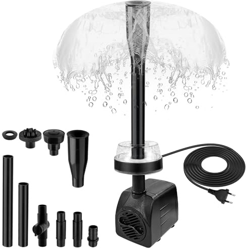 NATPOW Mini Bomba de Agua Sumergible con Luz LED 6000K, 15W 800L/H Bomba de Acuario con 3 Buses Boquillas, Cable 3M, Ultra Silenciosa Bomba para Acuario Fuente Estanque Estatuas