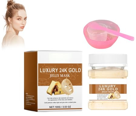 Polvo De Mascarilla Dorada Suave - Mascarilla Facial En Gel Con 24k Oro Anti-Edad, Hidratante Y Reafirmante - Mascarilla Peel off Profesional - 100g Con Herramientas - Crystal Soft Film Powder