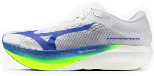 Mizuno HYPERWARP Elite Running Shoes, White/Lightning Yellow/Hyper Blue (UK Footwear Size System, Adult, Men, Numeric, Medium, 10)