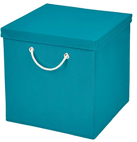 CM3 1 Stück Türkis Faltbox 30 x 30 x 30 cm Aufbewahrungsbox faltbar mit Kordel und mit Deckel