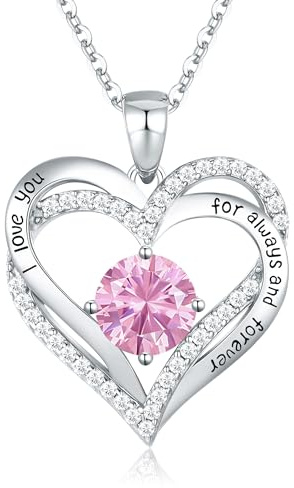 CDE Necklaces for Women Birthstone Pendant, Sterling Silver Love Heart Rose Gold Jewellery Gifts for Mum Her Wife Girlfriend Anniversary Birthday Mothers Day (925 Sterling Silver, 10-Oct)