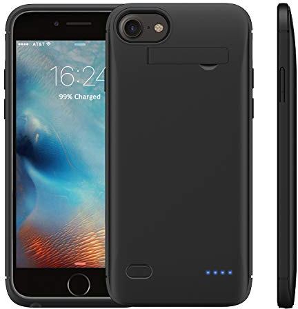 WELUV Akkuhülle für iPhone 6 6s 7 8 SE 2020 ladehülle 4000mAh mit Ständer Batterie Case Ultra Dünn Akku hülle ladehuelle Handyhülle Schutzhülle Backup Powerbank Schwarz Geschenk Neu