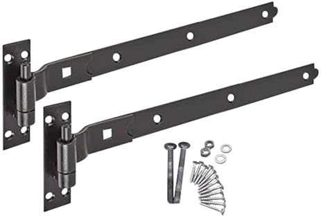 EAI Cranked Gate Hinges | 400mm / 16 Inch Heavy Duty Hook and Band Gate Hinges | Black - 1 Pair