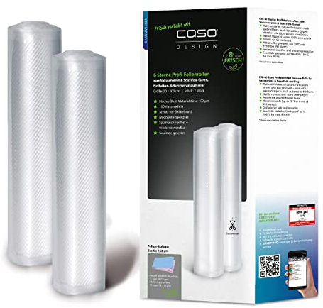 CASO 6 Sterne Profi-Folienrollen 30x600 cm, 2 Rollen, Vakuumierbeutel für alle Vakuumierer, stark und reißfest ca.150 μm, Vakuumbeutel Lebensmittel Vakuumiergerät, BPA-frei
