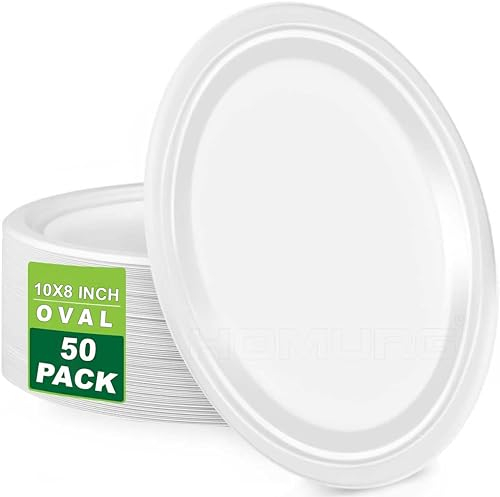 Best House Ecowise Disposable Oval Bagasse Sugarcane Plates - 10 X 8 inch Eco-Friendly, Biodegradable and Compostable Perfect for Picnics, BBQs,and Parties (Pack of 50)