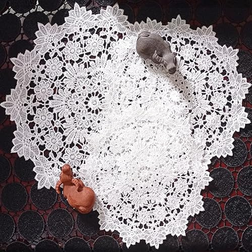 4 Stück Runde Bestickte Tischmatte, 20CM Platzsets Untersetzer Tischset Hohle Tischdecke aus Spitze Spitzendeckchen Handgemachte Häkeldeckchen Vintage-Tassenmatte,Vasenmatte für Heimdekoration -Weiße