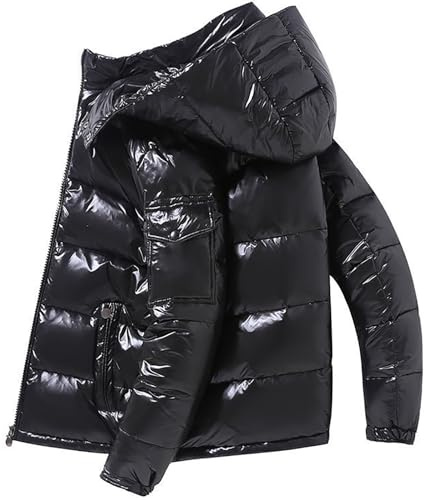 Kraftiga, quiltade och blanka dunjackor för män, funktionella vadderade jackor med huva
