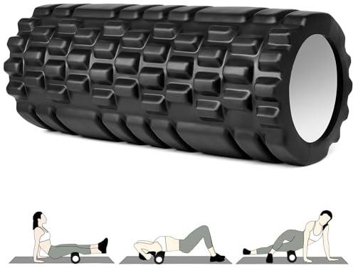 Faszienrolle, Vylaier Foam Roller 33x14 cm, Standard Mittel-Hart, Faszienrolle Wirbelsäule Tiefenmuskelmassage, Massagerolle für Pilates, Yoga, Sport (Schwarz)