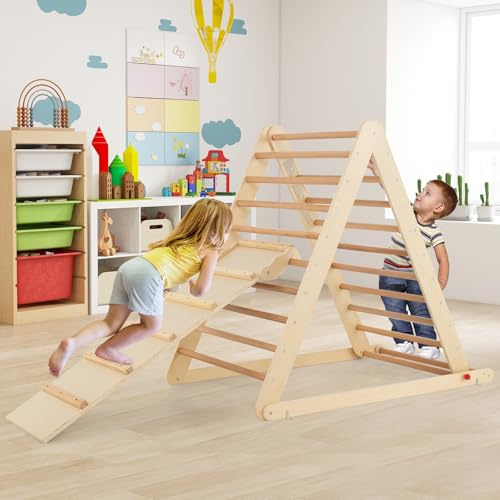 GOPLUS Triangle d’Escalade Enfants avec Toboggan pour Grimper et Glisser, Utilisation Jardin d'enfant ou à la Maison,50 KG pour Enfants Plus de 3 Ans