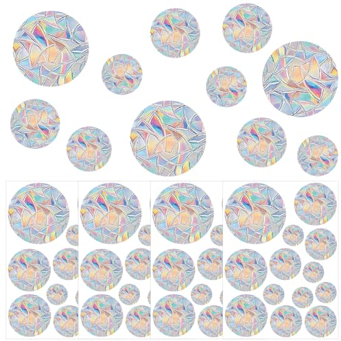 Pilikoll 52 Stück Kreisförmig Regenbogen Fensterfolie Vogelschutz PVC Anti-Kollisions-Aufkleber Wandaufkleber Regenbogen Fenster Prisma Vogelschutz für Stopps Birds Flying in Windows