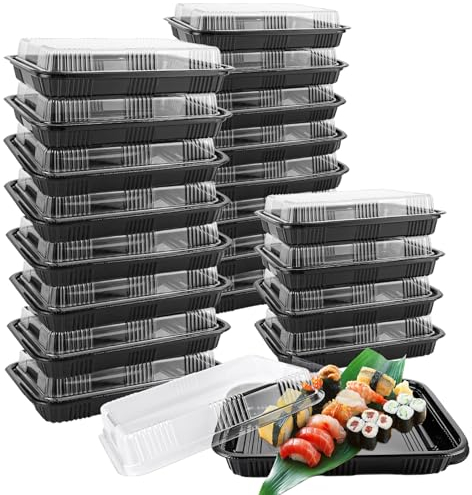 JMIATRY 20 Pcs Reusable Small Plastic Buffets Catering Trays with Lids, 264mmx200mm Sweet Treat and Sandwich Platter Trays, Black Pattern Base Food Containers for Party Food and Buffets