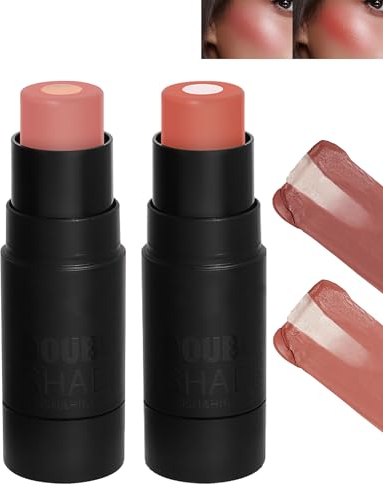 2Pcs Cream Blush Stick, 2 en 1 Polyvalent Blush et Fards à Joues & Highlighter Stick, Anti-Bavure Fard a Joue Contouring Maquillage, Longlasting Waterproof Natural Glow Finish Blusher Makeup Stick-3+4
