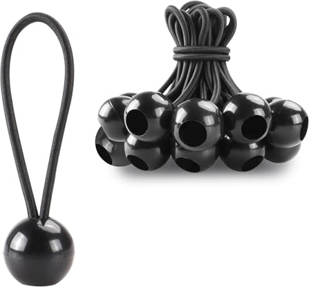 TECDW 20 Pezzi Corda Elastica con Sfere, 10 cm Corde Elastiche, Elastici per Telone, Bungee Ball Tenditori Elastico, Elastici Fissaggio per Teloni, Tende, Striscioni, Bandiere, Baldacchino (Nero)