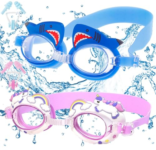DKDDSSS 2 Pezzi Occhialini da Nuoto per Bambini, Occhialini da Nuoto con Antiappannamento, Occhialini da Piscina Regolabili per Bambini, per Bambini da 3 a 12 Anni