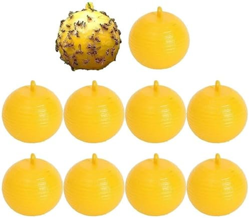 KMOCEPLY Fruit Fly Traps Sticky Fruit Fly Trap Ball Multifunction Flying Insects Trap Citrus Shaped for Fruit Fly Hoverfly Gnat Fly Traps for Plant Insect Fruit Fly Catcher Sticky Trap (10Pcs Y)