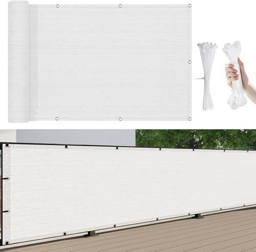 Privacidad de Balcón y Pantallas Protectoras 150 x 85 cm Resistente Al Viento y Transpirable, Lona Balcon Privacidad Cubierta Resistente, para Balcón Exterior de Jardín, Blanco