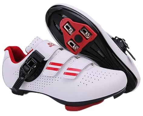 FANSU Chaussure Velo Route Homme, Antidérapants Chaussures de Cyclisme pour Hommes Femmes, Unisexe Noir & Blanc Chaussures de Vélo Cuir Synthétique Route VTT avec Languettes Look Lock