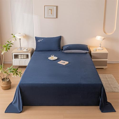 HAIBA Flanell Bettlaken ohne Gummizug 120x230cm Dunkelblau Warm Gemütlich Super Soft Betttuch Bettwäsche