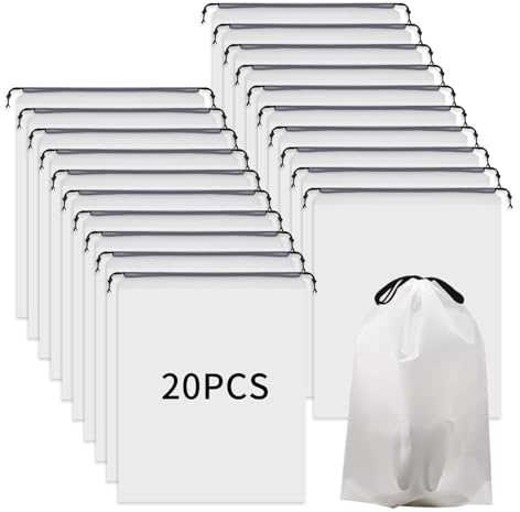 20 Bolsas para Zapatos con cordón, Impermeables y Transparentes. Ideales para Viajes, Almacenamiento y protección contra Polvo. Multifuncionales, prácticas, Reutilizables, para Hombre y Mujer.