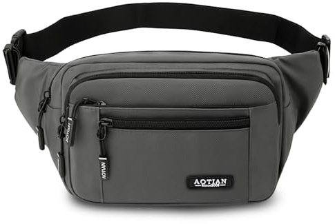 Aucuu midjeväska män och kvinnor, midjeväska bältesväska med dragkedja, multifunktionell höftväska, sport bum hip väska för utomhus sport vandring camping cykel, #2 grå-a, 20 x 13 x 9 cm, Klassisk