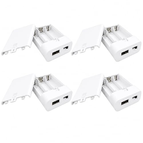 4PCS Battery Case Box with USB Port, 3 X AA Battery Power Bank for LED Lights, Batteries Holder Case, Portable Power Supply for LED Strip, Fairy String Lights, Curtain Light DIY Projects, Outdoor Use