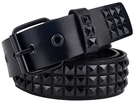 GORGECRAFT Ceinture à Rivets Noirs en Cuir PU 1.1 m X 5cm Style Gothique Punk Rock Métal Brillant Clous Pyramidaux Œillets Cloutés pour Vêtements Jeans Pantalons Robes Femmes et Hommes