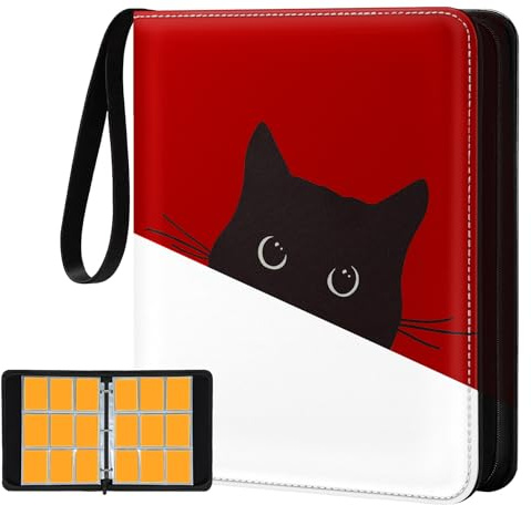 Gurgitat for 9 Pocket Trading Card Binder for 900 Cards - Cute Large Capacity Card Collection Album Folder with Zipper for Women Girls Teens Red Cat Design for Sports, TCG, Game Cards