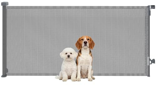 PawHut Barrera de Seguridad para Perros Retráctil, Extensible hasta 180 cm de Ancho y 93 cm de Alto, para Escaleras y Puertas, Valla para Perros Pequeños y Medianos, Uso con Una Sola Mano, Gris