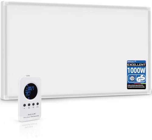 Byekalt Calefacción por infrarrojos de 1000 W con termostato, montaje en pared, calefactor de bajo consumo, calor rápido para sentirse bien, seguridad certificada por TÜV