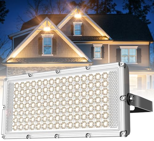 Viugreum Faretto LED da Esterno 100W, IP66 Resistente all'acqua, Luce di Sicurezza 10000LM, 3000K Bianco Caldo, Super Luminoso per Giardino e Magazzino