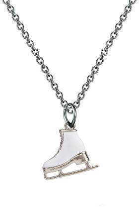 Collier patineur avec pendentif patin à glace émaillé blanc, Acier inoxydable