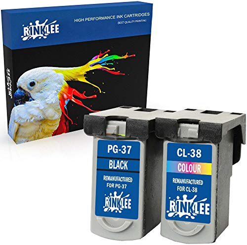 RINKLEE Wiederaufbereitete Tintenpatrone für Canon PG-37 PG37 CL-38 CL38 kompatibel mit Canon Pixma Pixma MP210 MP220 MX310 MX300 MP140 MP190 MP470 iP1800 iP1900 iP2500 iP2600 | 1 Schwarz, 1 Farbig