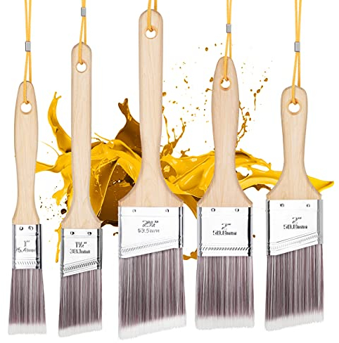 Emitever Paint Brush Set-5 Piece, Wood Handle, Premium Wall Brush Set, House Paintbrushes, Trim Paintbrush, Sash Paint Brushes for Cabinet, Sash, Home Improvement Trim Edging