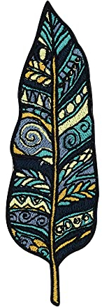 Finally Home Blau Gemusterte Feder Patch zum Aufbügeln | Vogelfeder Patches, Vogel Bügelflicken, Indianer Flicken, Aufnäher für Kinder und Erwachsene