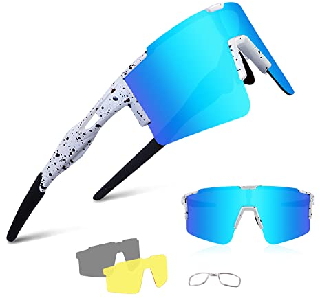 BangLong Polarisierte Sonnenbrille, Fahrradbrille Herren Damen UV 400 Schutz mit 3 Wechselgläser, Schutzbrille Sportbrille für Outdoorsport Radfahren Laufen Golf