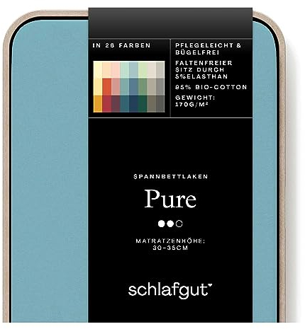 Schlafgut Pure Spannbettlaken 180x200cm bis 200x220cm - 95% Biobaumwolle, 5% Elasthan, Oeko-TEX Zertifiziert, Petrol Mid, Matratzenhöhe bis 35cm