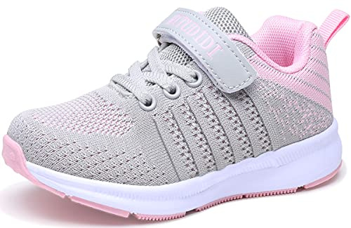 Zapatos Deportes 31EU Niña Zapatillas Niño Deportivas Zapatillas de Gimnasia Muchacha Casual Zapatillas de Correr Chica Zapatillas de Tenis Running Fitness Sneakers Unisex Ligeras Gris Rosa